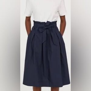H&M Navy Blue Conscious Collection Skirt Belted Tie Waist TENCEL 4 NEW